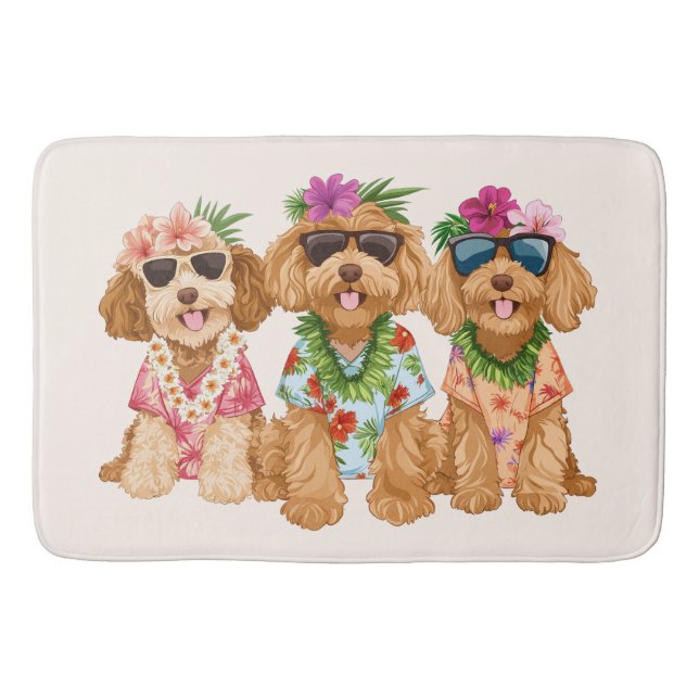Tapete De Banheiro Hawaiian Goldendoodle Dogs Flower Lei (Frente)