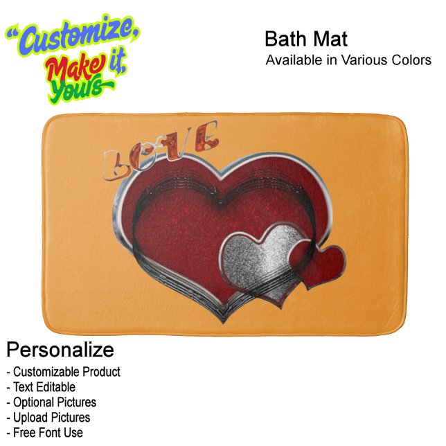 Tapete De Banheiro Heart Magic Love Bath Mat with a Orange Background (Heart Magic Love Bath Mat Featuring a Orange Background.
)