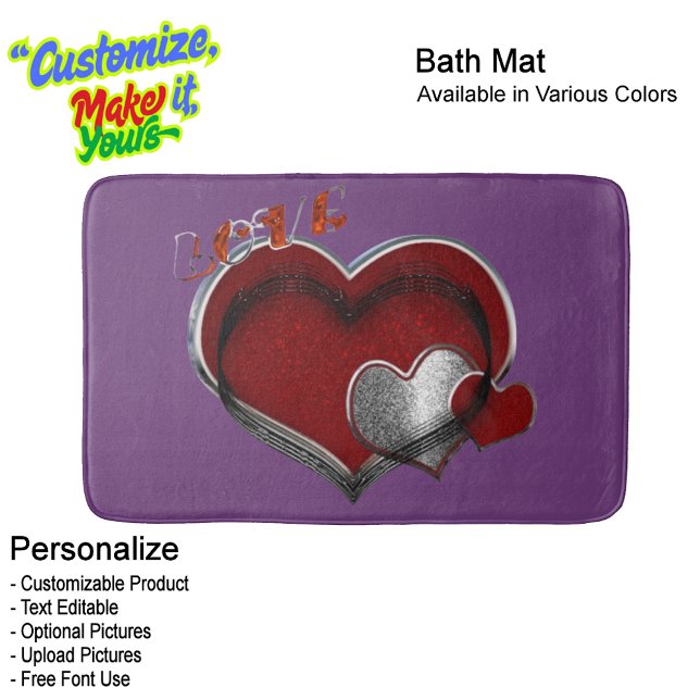 Tapete De Banheiro Heart Magic Love Bath Mat with a Purple Background (Heart Magic Love Bath Mat Featuring a Purple Background.
)