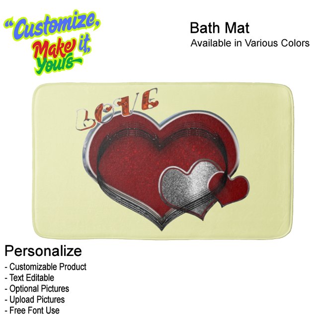 Tapete De Banheiro Heart Magic Love Bath Mat with Yellow Background (Heart Magic Love Bath Mat Featuring a Yellow Background.)
