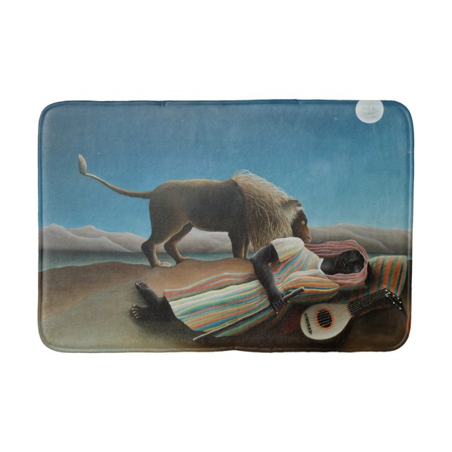 Tapete De Banheiro Henri Rousseau Sleeping Gypsy Lion Painting (Frente)