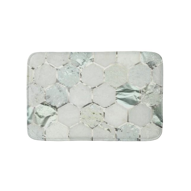 Tapete De Banheiro Hexagone Mint Verde Aqua Marble Metálico (frente)