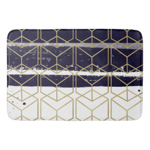 Tapete De Banheiro Hexágono Moderno Geométrico Glam Azul Naval Dourad