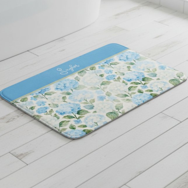 Tapete De Banheiro Hidrângea Floral Azul Aquarela Nome (Criador carregado)