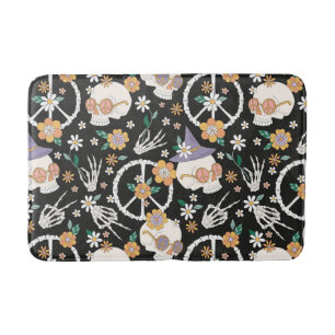 Tapete De Banheiro Hippie Halloween Skulls and Flowers Standard
