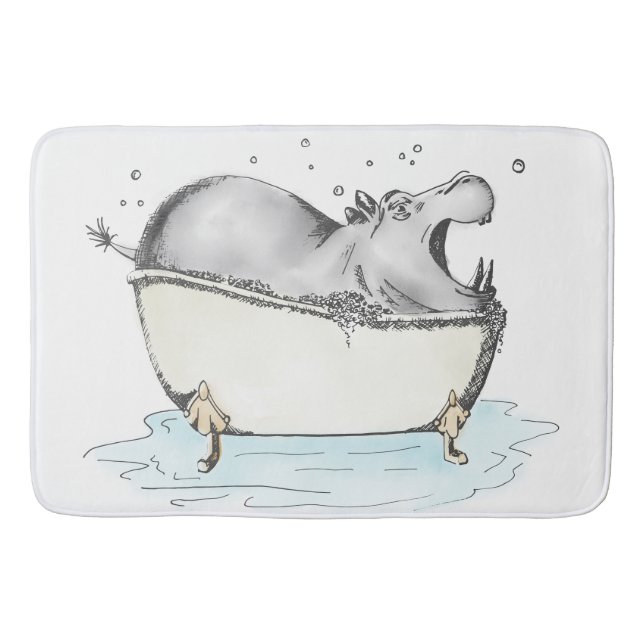 Tapete De Banheiro Hippo em Bath Fun Illustration Watercolor (Frente)