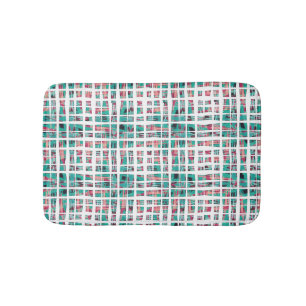 Tapete De Banheiro Hipster Boêmia Moderna Xadrez Preta de Coral Teal