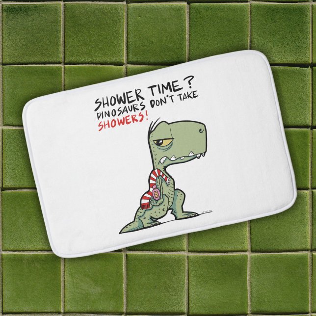Tapete De Banheiro Hora do chá? Cartoon T-Rex Dinossaur Encantado (Shower Time? Funny Towel T-Rex Dinosaur Cartoon Bath Mat)