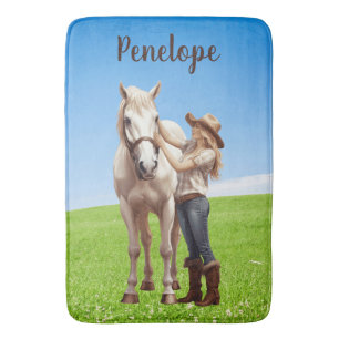 Tapete De Banheiro Horseback Rapariga de Cavalo Personalizado