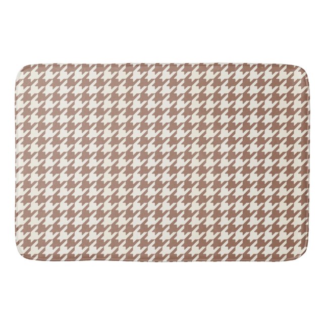 Tapete De Banheiro Houndstooth Pattern Mocha Mousse e White (Frente)