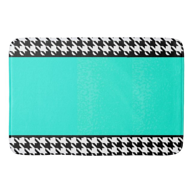 Tapete De Banheiro Houndstooth, teal e vintage brancos (Frente)