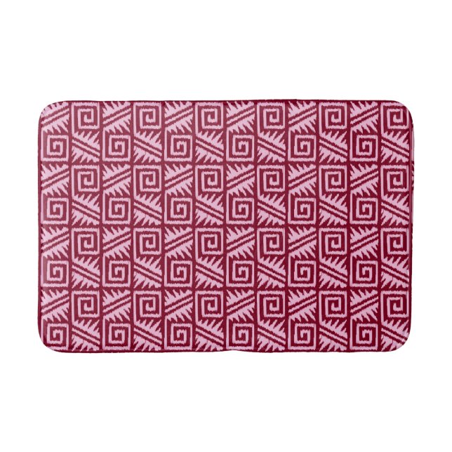 Tapete De Banheiro Ikat Aztec Tribal - Borgonha e Rosa (Frente)