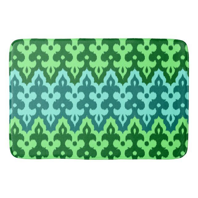 Tapete De Banheiro Ikat Damask, Turquoise e Jade Green marroquinos (Frente)