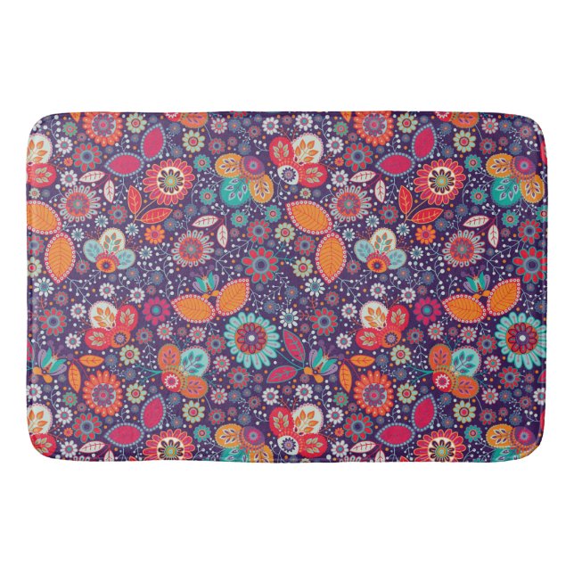 Tapete De Banheiro Ilustração Colorida Natureza Padrão Floral (Frente)