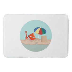Tapete De Banheiro Ilustração da Cena de Praia do Círculo de balde e