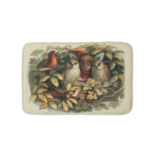 Tapete De Banheiro Ilustração da Natureza de Corujas e Fadas Elficas