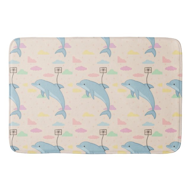 Tapete De Banheiro Ilustração das Letras de Entrega de Golfinhos Voad (Frente)