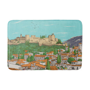 Tapete De Banheiro Ilustração de Paisagem de Espanha de Granada Cityv