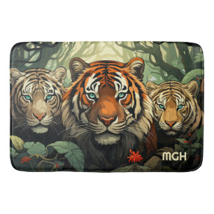 Tapete De Banheiro Ilustração de Tigres de Monograma Personalizados