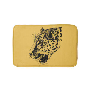 Tapete De Banheiro Ilustração do Leopardo Desenhado pela Mão Preta
