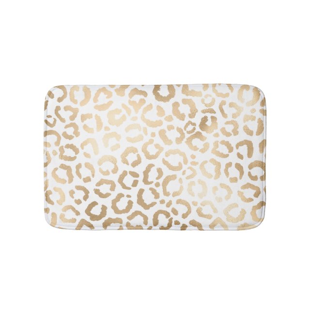 Tapete De Banheiro Impressão Animal Leopardo Branco Dourado Elegante  (frente)