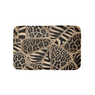 Tapete De Banheiro Impressão animal - Leopardo e Zebra - ouro pastel