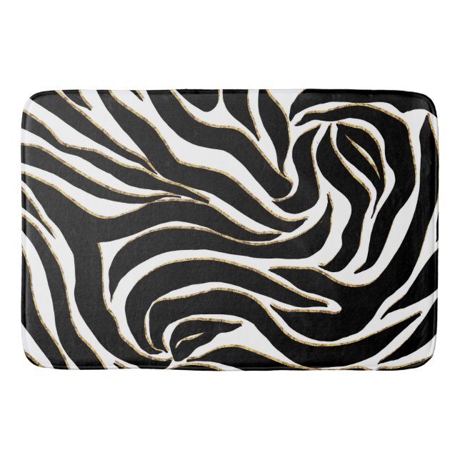 Tapete De Banheiro Impressão branca Elegante de Zebra Dourada Negra (Frente)