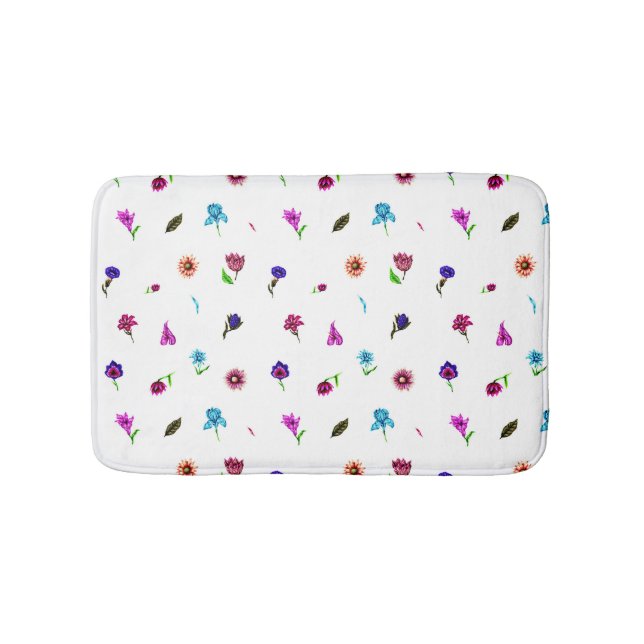 Tapete De Banheiro Impressão de Flor Roxo e Azul, Impressão Floral Mo (frente)