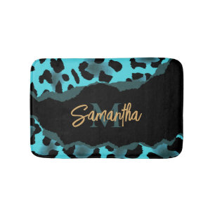 Tapete De Banheiro Impressão de Leopardo Azul-Cento