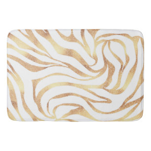 Tapete De Banheiro Impressão em branco Elegante Dourada de Zebra