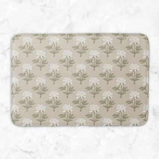 Tapete De Banheiro Impressão Floral de Peônia em Bloco Vintage Bege C