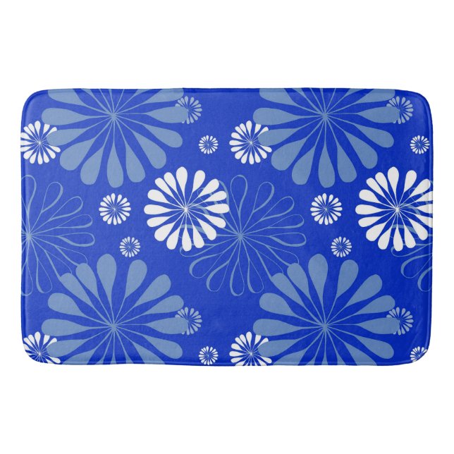 Tapete De Banheiro Impressão Floral Moderno Azul (Frente)
