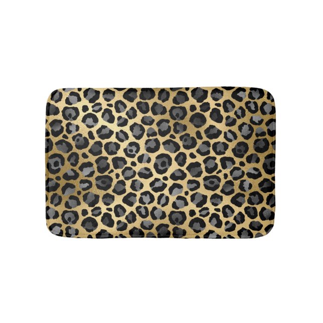 Tapete De Banheiro Impressão Leopardo - Cinzas Legais, Preto e Dourad (frente)