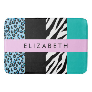 Tapete De Banheiro Impressão Leopardo, Impressão Zebra, Azul, Seu Nom