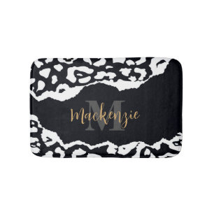Tapete De Banheiro Impressão Leopardo Preto e Branco