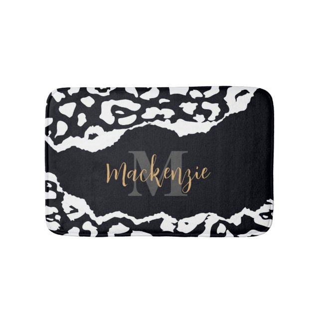 Tapete De Banheiro Impressão Leopardo Preto e Branco (frente)