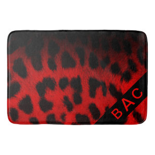 Tapete De Banheiro Impressão Leopardo Vermelho e Preto Monograma