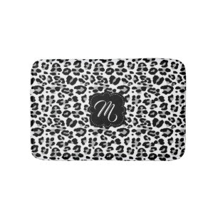 Tapete De Banheiro Impressão preto e branco do leopardo com monogram
