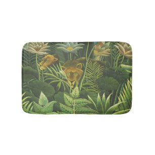 Tapete De Banheiro Impressão Vintage de Leão na Selva Tropical de Hen