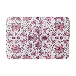 Tapete De Banheiro Insetos, magenta escura e rosa em branco