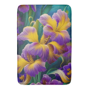 Tapete De Banheiro Iris Folhas plorais roxas e azuis-douradas