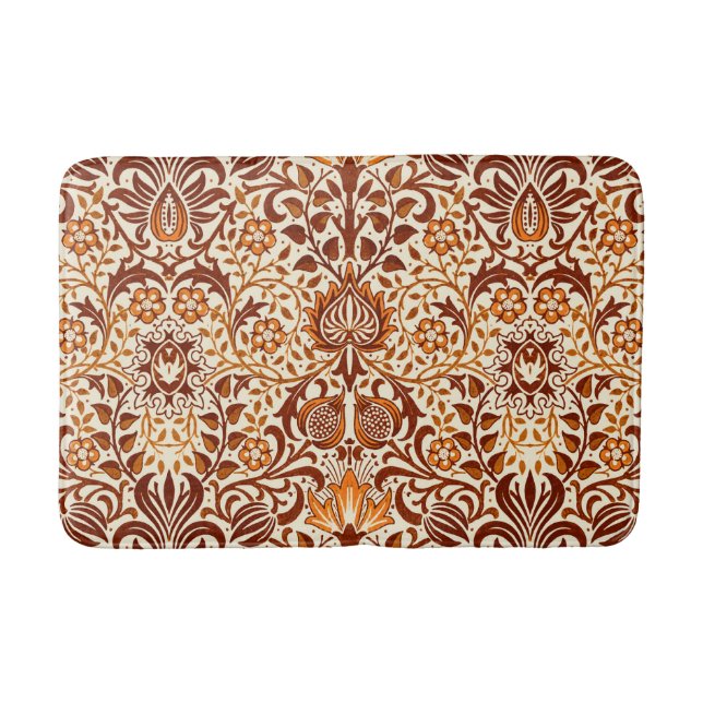 Tapete De Banheiro Jacobean Floral Damask, Beige e Chocolate Brown (Frente)
