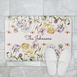 Tapete De Banheiro Jardim de Flores Silvestres com Nome Personalizado