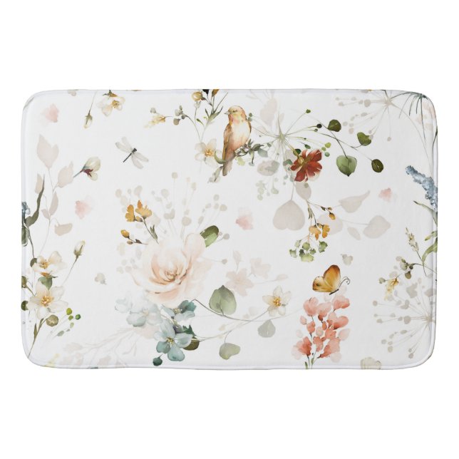 Tapete De Banheiro Jardim de Flores Silvestres em Aquarela Moderna (Frente)