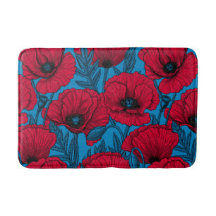 Tapete De Banheiro Jardim de papoila vermelho em azul