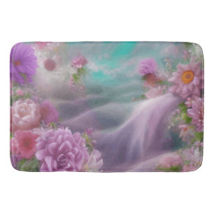 Tapete De Banheiro Jardim Fantástico Com Flores E Cascata Rosa
