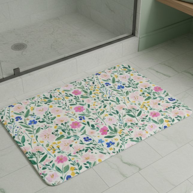 Tapete De Banheiro Jardim Floral (colorful preppy floral garden bath mat)