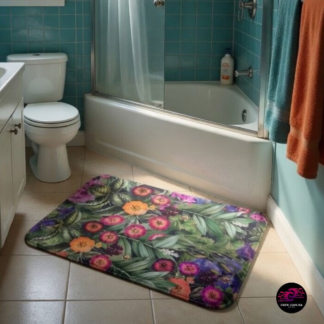 Tapete De Banheiro Jardim Floral Rosa da Ilha (Step out. Tropical florals. Island feel.)