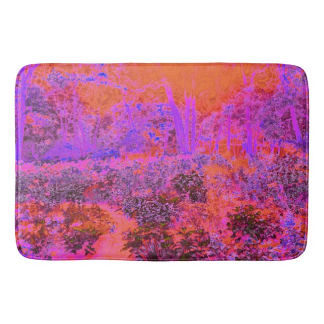Tapete De Banheiro Jardim Impressionista Laranja Trippy Magenta (Frente)
