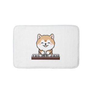 Tapete De Banheiro Kawaii Cute Dog Tocando Teclado Piano